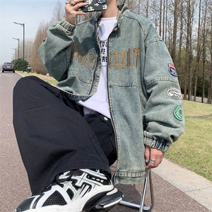 美式复古牛仔外套男设计感高街水洗夹克JK07-P70图片
