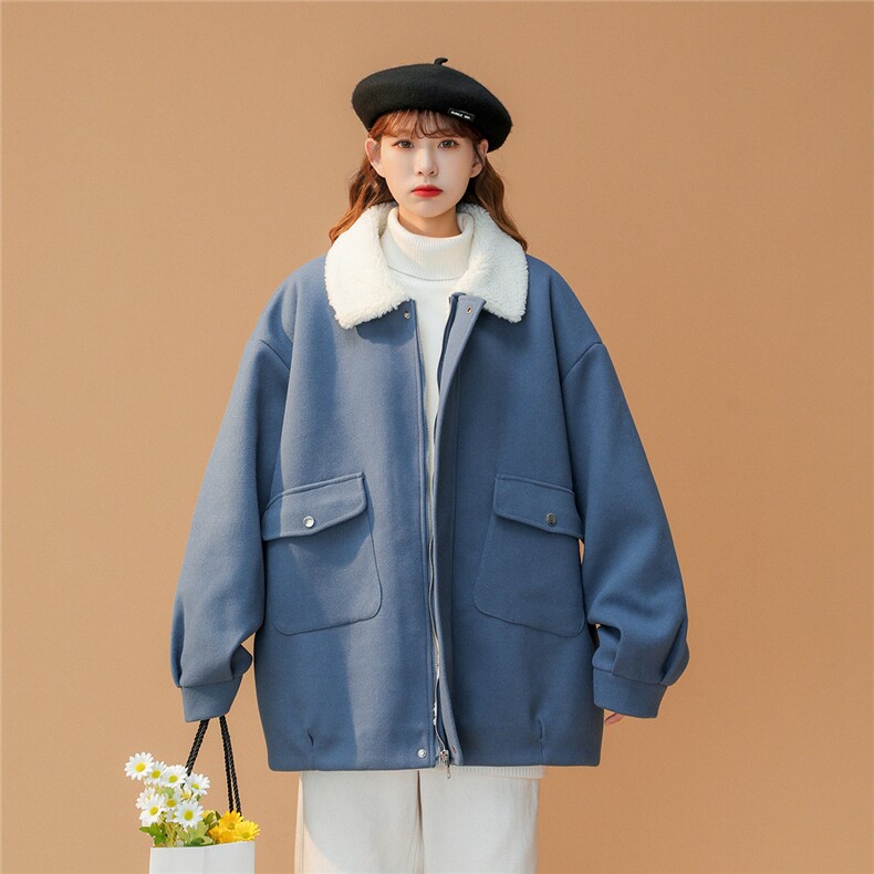 TP98N58毛呢羊羔毛棉服加绒加厚OVERSIZE韩版宽松上衣外套,男装棉衣,电商A170