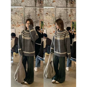 网图有货 冬季圆领毛衣费尔岛手工提花针织衫上衣男女 A1258-P45图片