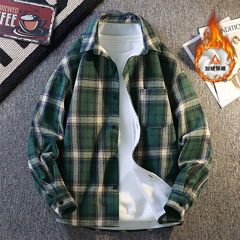 格子加绒加厚长袖外套宽松休闲衬衫男女C2208-特P28/CJ9740-特P40,男装衬衫,电商A007
