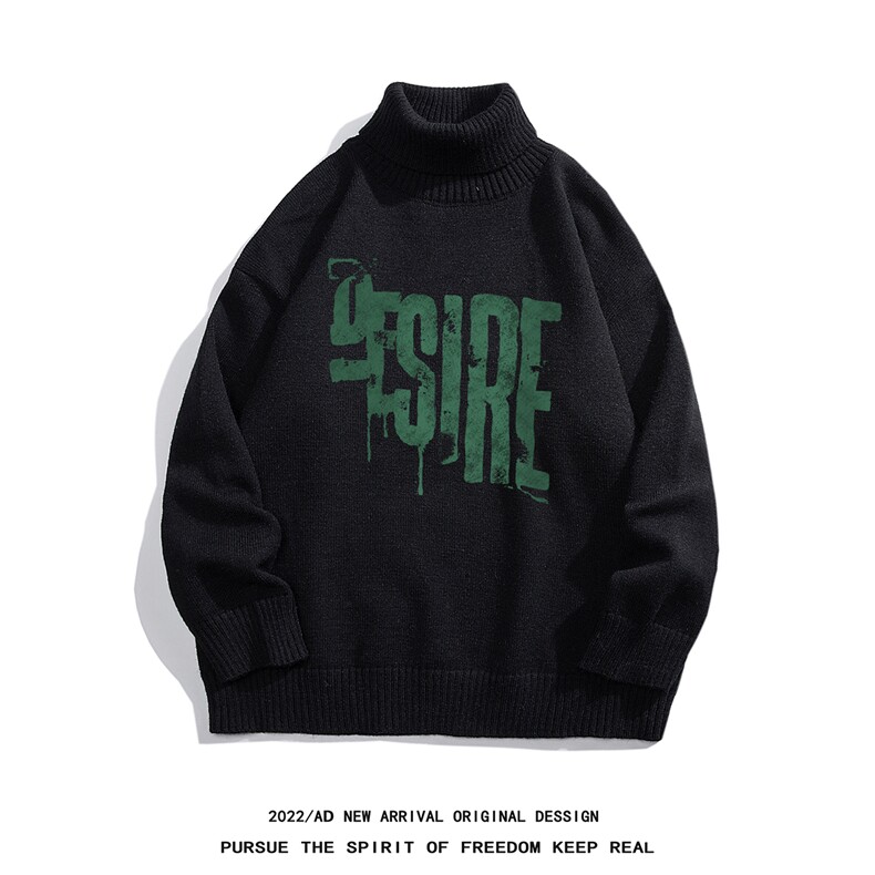 白底22秋冬潮流字母印花时尚保暖可翻高领毛衣M972P55控78，男装针织衫/毛衣，电商A247-1