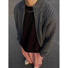 网图有货美式复古拉链灰色毛衣男开衫立领针织衫外套A117-P55，男装针织衫/毛衣，星座1505