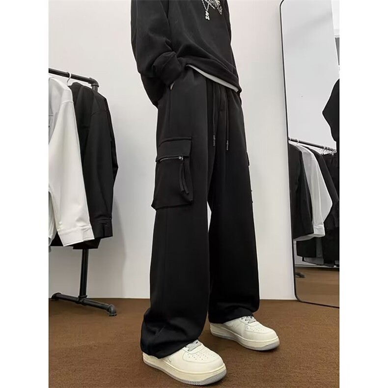 工装裤男秋季日系复古多口袋阔腿裤子痞帅大码宽松休闲KA877,男装休闲裤,星座1116A-1（原606A）