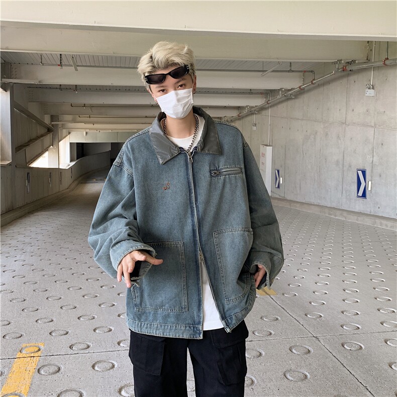 潮牌做旧水洗牛仔外套长袖休闲复古夹克情侣上衣男,男装工装外套,星座716-4