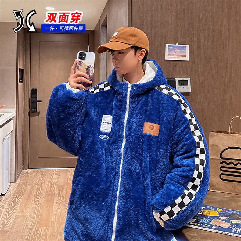两面穿连帽加绒排扣棉衣男女双面棉服情侣棉袄外套3328-P80控118,男装棉衣,星座207
