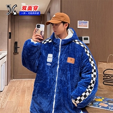 两面穿连帽加绒排扣棉衣男女双面棉服情侣棉袄外套3328-P80控118，男装棉衣，星座207