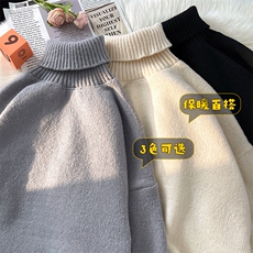秋冬港风大码纯色休闲毛衣男ins宽松套头高领针织衫MY102-P40，男装针织衫/毛衣，电商A001