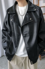 现货-春装皮衣外套男翻领休闲皮夹克潮牌PU机车服A506P90加绒100，男装夹克，电商A351