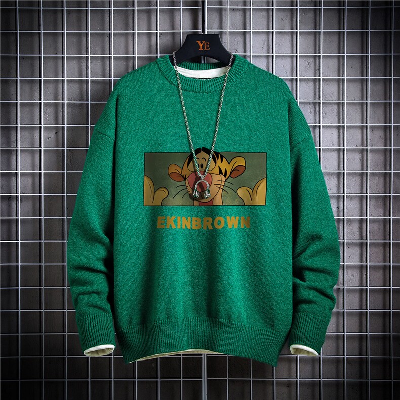 1日系圆领宽松中性情侣潮流大码M-5XL印花毛衣男7678P48加绒P55，男装针织衫/毛衣，星座226-2