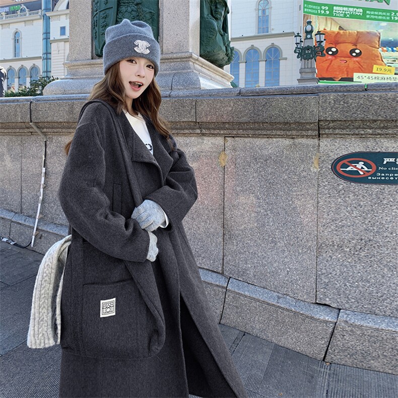 灰色中长款立领双面羊绒大衣女2025冬新款高级感宽松显瘦毛呢外套,女装羊绒大衣,2C115
