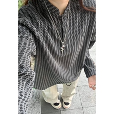 2026秋季新款港风女模大码鱼骨纹长袖T恤M-5XHT25893-特P19，男装T恤，电商A022