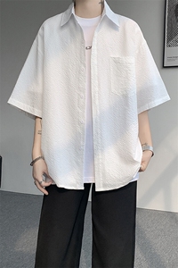 8XL-M泡泡纱盐缩肌理短袖衬衫男夏季冰丝外套防晒衬衣DC28011P36图片