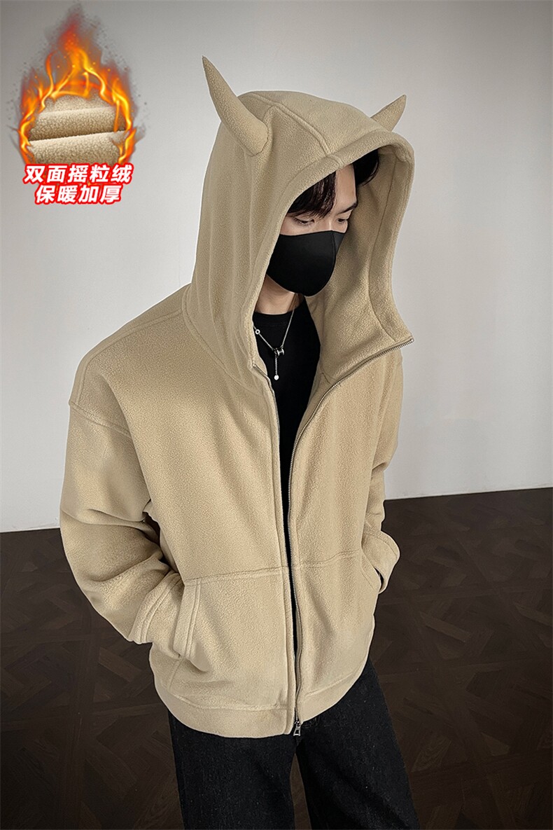小恶魔大码双面摇粒绒350g重磅保暖卫衣外套男W24537-特P60控108,男装棉衣,电商A001