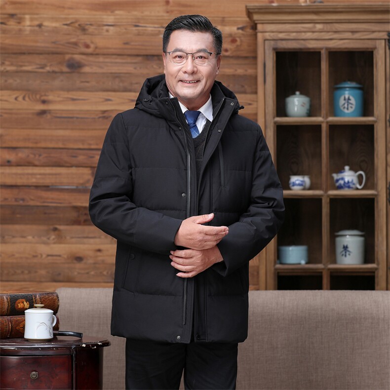 爸爸冬装连帽羽绒服中年男士加厚保暖白鸭绒外套冬季新款男装,男装羽绒服,电商B212（原钱塘6029）
