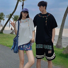 万针全刺绣工艺抖音得物高品质260克重磅纯棉双纱美式高街短袖T恤，男装T恤，电商A486