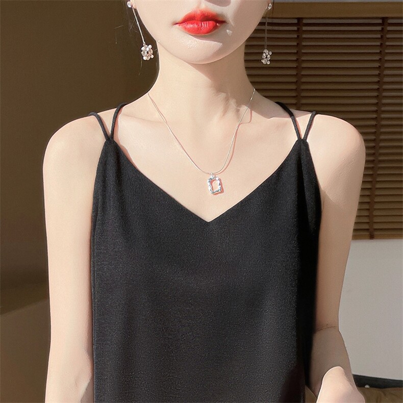 v领新款针织吊带女无袖纯色背心简约百搭宽松套头上衣,针织衫/毛衣,绒宛羊绒