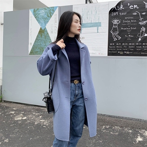 时尚百搭黑色羊毛大衣女秋冬季新款韩版宽松显瘦长款外套图片
