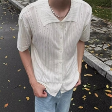 美式镂空短袖针织衫男款夏季复古慵懒风宽松休闲开衫上衣MY502，男装T恤，星座208-5