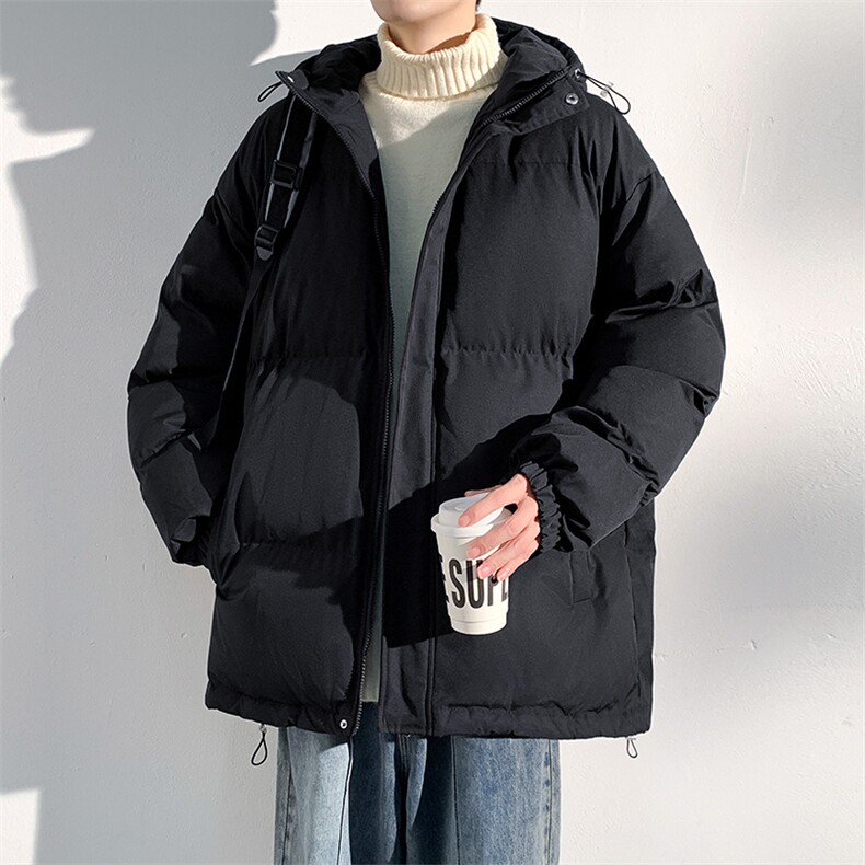 新款冬季日系简约保暖加厚连帽抽绳休闲宽松棉衣外套男MY9086-P90,男装棉衣,电商A128