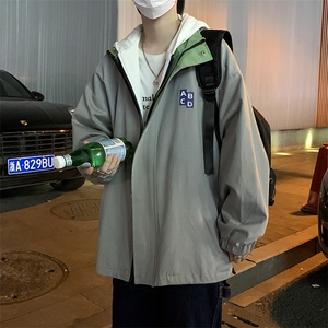 Y60男士秋装新款连帽宽松文艺港风夹克开衫男装夹克衫潮双层字母图片