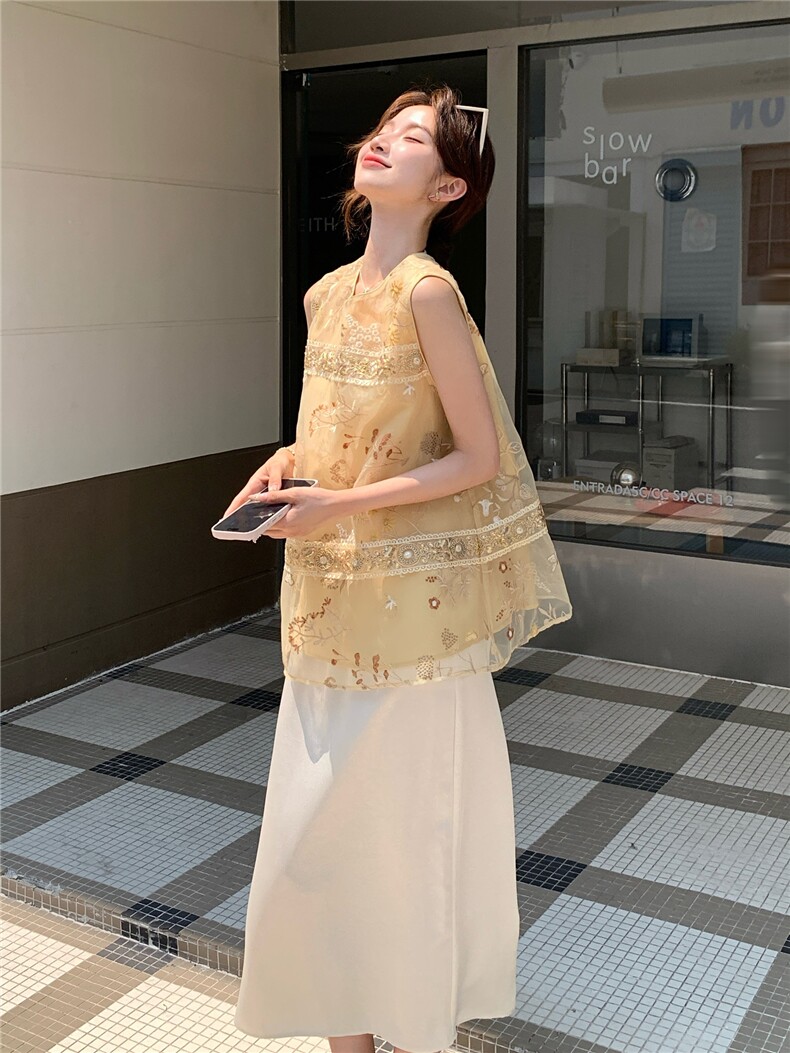 气质高级感新中式复古碎花背心套装女夏季2025新款半身裙两件套,女装套装/套裙,浙宝208A