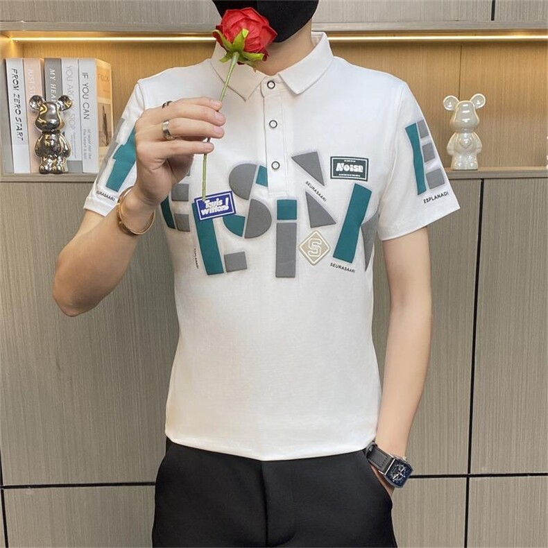 PL016-P35男士短袖t恤夏季新款美式翻领印花polo衫男装带领体恤，男装Polo衫，电商D310B-1