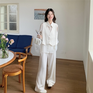 仙女风慵懒风INS风时尚套装夏季套装睡衣古风宽松春秋长袖白色图片