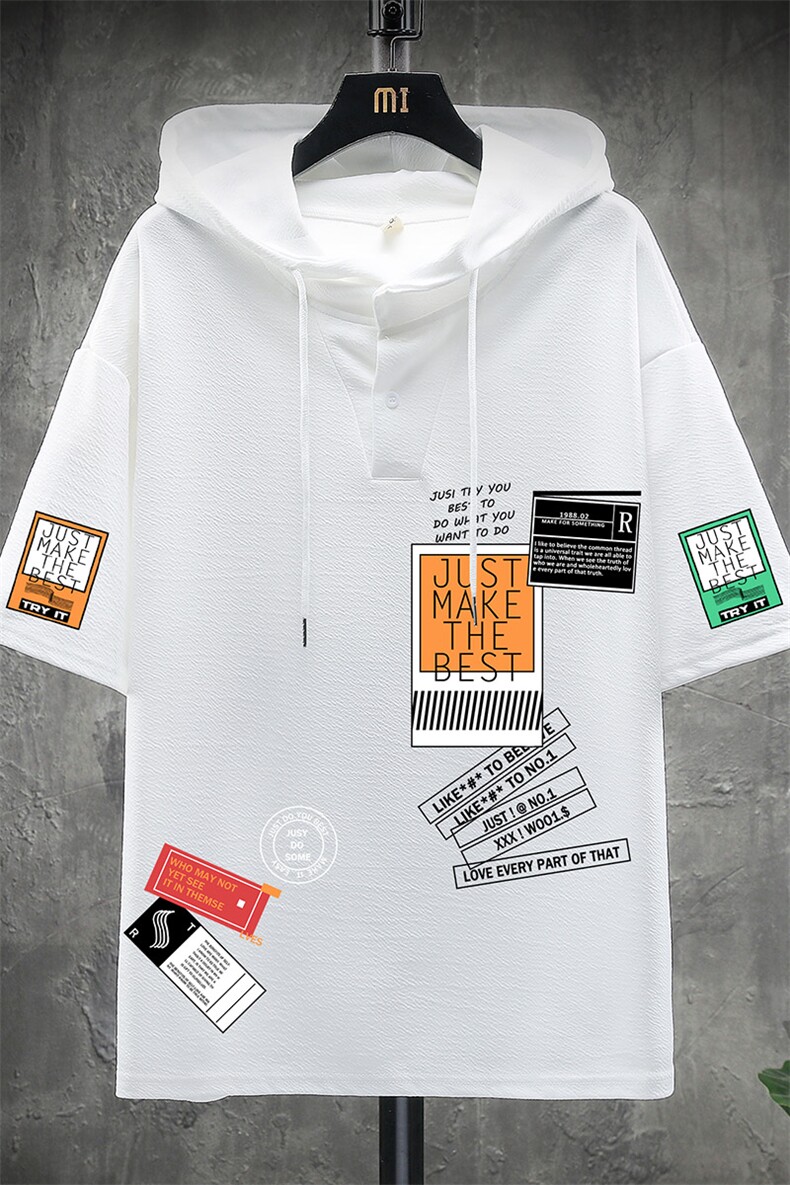 LD54121-P45连帽短袖t恤男大码胖子带帽五分袖中袖展架,男装T恤,电商A040A