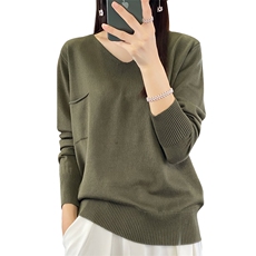 大气复古简约时尚打底衫女秋冬季新款百搭V领针织衫，女装针织衫/毛衣，佳绒包芯纱店