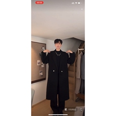 黑色中长款毛呢大衣男款冬季加厚呢子风衣外套310A-F88-P80，男装风衣，四季星座310A