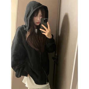 抖音得物品质二开 26春装美式高街双头双拉链卫衣开衫外套W74图片