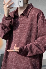 美式扎染翻领长袖T恤大码设计休闲内搭卫衣打底衫上衣p35，男装T恤，电商B319