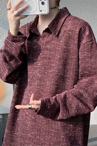 美式扎染翻领长袖T恤大码设计休闲内搭卫衣打底衫上衣p35图片