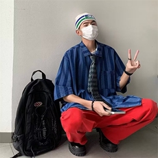 文艺慵懒衬衫百搭潮男夏季短袖青春流行标准新款方领潮流原宿，男装衬衫，星座716-2