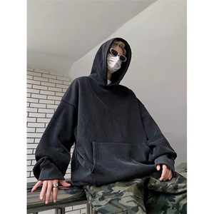 得物抖音高品质二开 360克重磅做旧炒雪花纯色连帽水洗卫衣 CM16图片