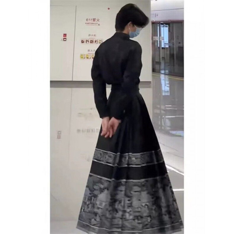 新中式男装风黑色马面裤男款宋制改良版汉服日常通勤高级感裙裤,男装休闲裤,星座601-1