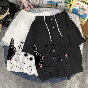 LD54116-P45 连帽短袖t恤男大码胖子带帽五分袖中袖图片