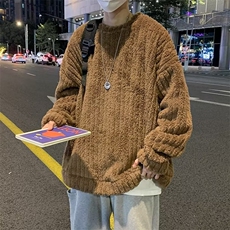 港风ins潮牌羊羔绒卫衣男女韩版潮流宽松秋冬针织外套W533-p45，男装卫衣，星座1008