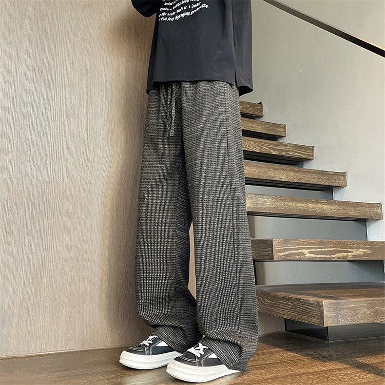 YK86129-P4020%人棉77%涤纶氨纶3%千鸟格针织裤男秋冬弯刀裤子,男装休闲裤,电商A086-1