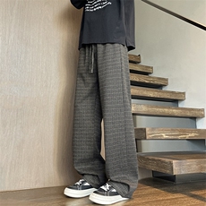 YK86129-P4020%人棉77%涤纶氨纶3%千鸟格针织裤男秋冬弯刀裤子，男装休闲裤，电商A086-1