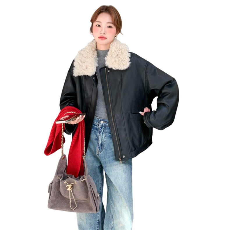 2025冬季新品清清羊羔毛领90绒羽绒皮衣2C375-2507-P285-K408,女装短外套,2C375