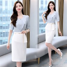 2022夏季新款简约优雅气质拼接时尚纯色两件套裙套装款，女装套装/套裙，火爆靓佳人