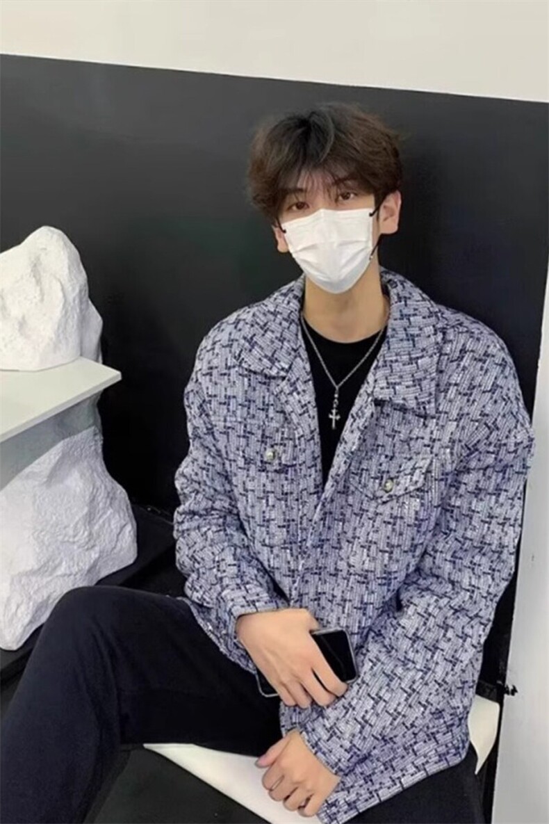 小香风外套潮牌高级感小众情侣千鸟格子夹克JK238特P53,男装夹克,星座908-1