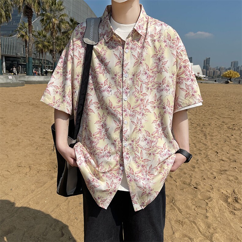 精品花衬衫大码男短袖夏季痞帅休闲上衣服外套翻领衬衣A012/P35,男装衬衫,电商A012