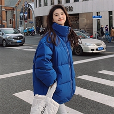 蓝色羽绒服女中长款立领时尚洋气小个子白鸭绒冬装外套，女装羽绒服，梦懿尔