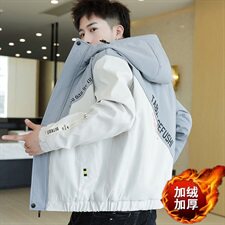 冬季斜拼棉服男模特加厚夹克风衣保暖外套工装棉衣灰867加绒，男装夹克，星座1207
