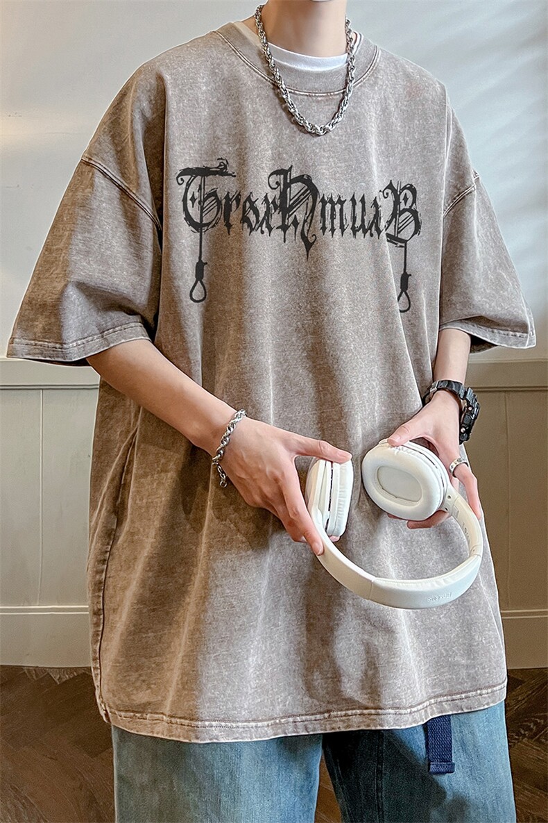 抖音供货、210克现货水洗棉印花宽松版短袖T恤D223A-ST2317-P35,男装T恤,电商019-1