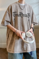 抖音供货、210克现货水洗棉印花宽松版短袖T恤D223A-ST2317-P35，男装T恤，电商019-1