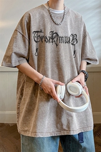 抖音供货、210克现货水洗棉印花宽松版短袖T恤 D223A-ST2317-P35图片