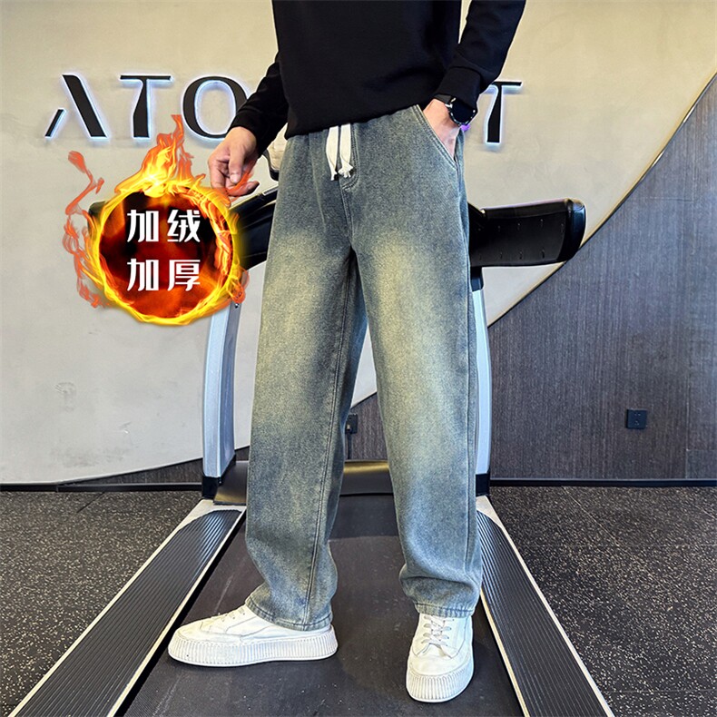 加绒加厚牛仔裤 秋冬男士高品质修身牛仔长裤直筒裤901N40加绒P68图片